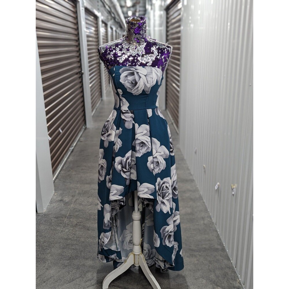 Cottagecore Teal‎ Floral Hi Low Dress Strapless Speechless Prom Size 5